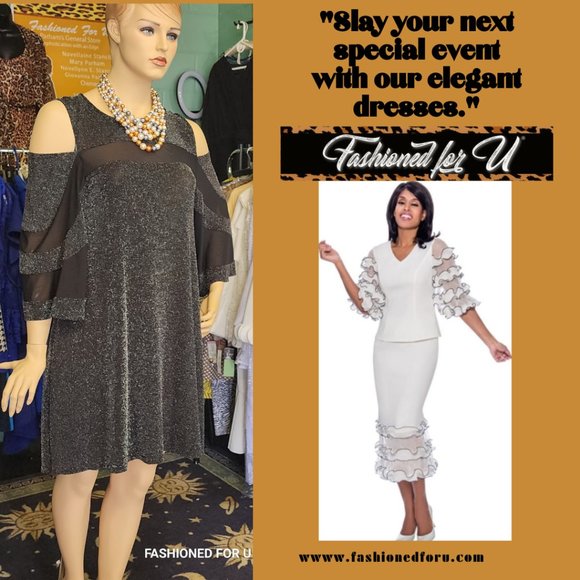 Plus Size Special Event , Cold shoulder Dress, Black and Silver - Picture 3 of 3